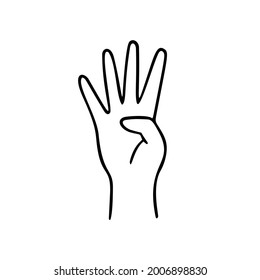 Hand with four fingers splay gesture human hand. Vector doodle illustration.