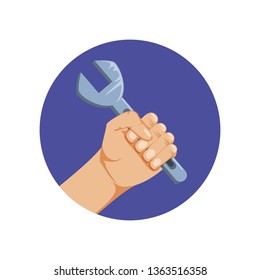 hand in frame circular with wrench tool