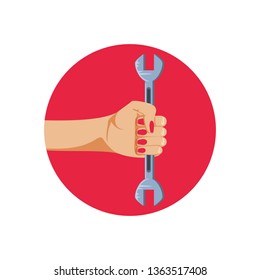 hand in frame circular with wrench tool