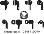 Hand Free flat icons. Editable Headphone wireless earphone symbols on white background. Headset silhouette for poster, banner or sticker on media and web. eps 10.