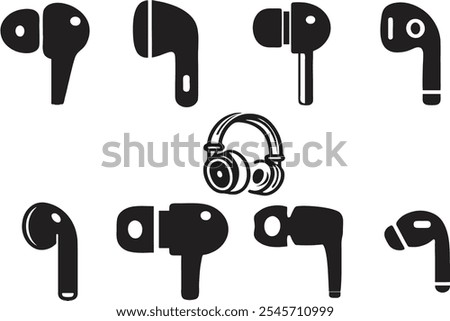 Hand Free flat icons. Editable Headphone wireless earphone symbols on white background. Headset silhouette for poster, banner or sticker on media and web. eps 10.