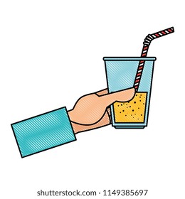hand with fresh beverage in glass