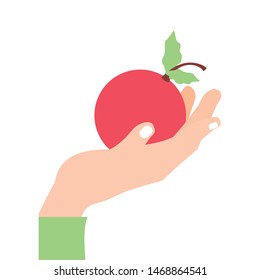 hand with fresh cherry fruit isolated icon
