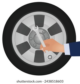 Hand in front of wheel. vector