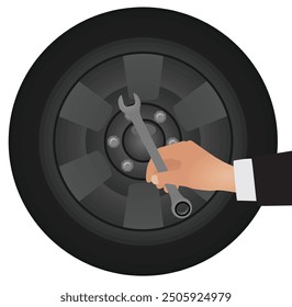 Hand in front of wheel. vector