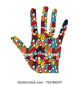 Hand frrom human crowd background hi on the white background