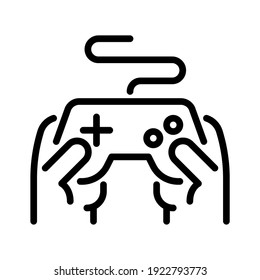 Hand With Game Controller. Line Vector Isolated On White Background.