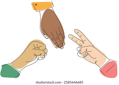Hand game rock paper scissors. Vector illustration in color thin line style.