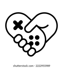 Hand with gamepad in the form of heart, gamer, like video games, simple outline style icon