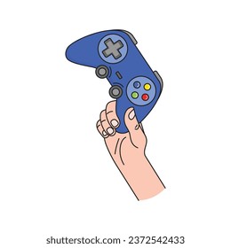 Hand with gamepad icon vector illustration. Gamer on isolated background. Videogame sign concept.