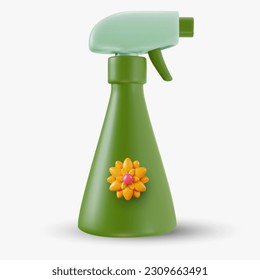 Hand garden sprayer with flower isolated on white background. 3d cartoon design element in minimal style. Vector icon or illustration.