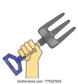 hand with gardening rake