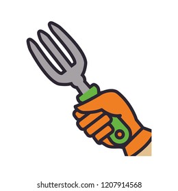 hand with gardening rake tool icon