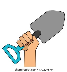 hand with gardening shovel isolated icon