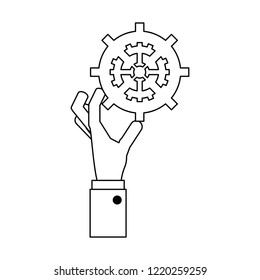 Hand with gear black and white