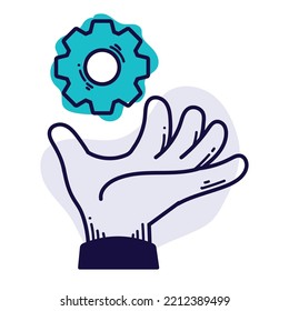 hand with gear cog setting icon