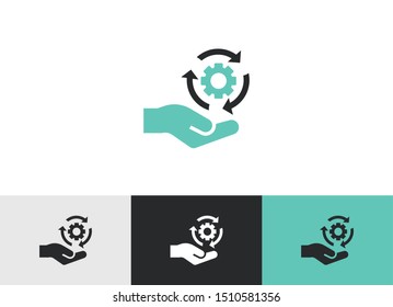Hand with gear icon - management vector sign