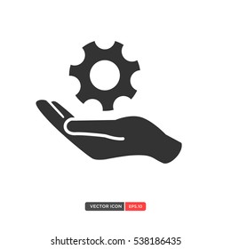 Hand with Gear Icon Vector on White Background. Vector Illustration eps.10