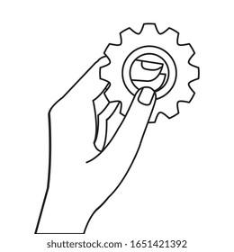 hand with gear line style icon vector illustration design