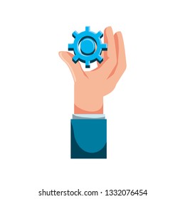 hand with gear machine isolated icon