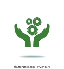 Hand and gear over beige background vector illustration