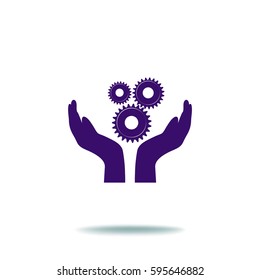 Hand and gear over beige background vector illustration