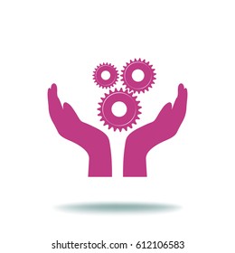 Hand and gear over beige background vector illustration