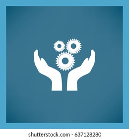 Hand and gear over beige background vector illustration