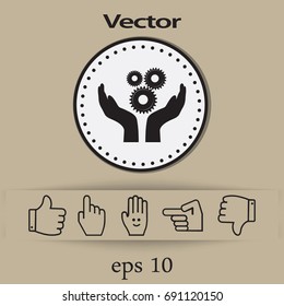Hand and gear over beige background vector illustration