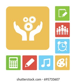 Hand and gear over beige background vector illustration