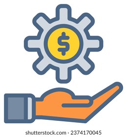 Icono de ajuste del engranaje de mano o ilustración del logotipo rellenados estilo de color del contorno. Iconos comerciales y financieros