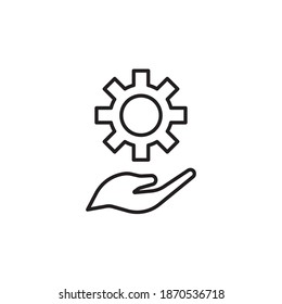 Hand and gear support icon vector illustration. setting icon outline style