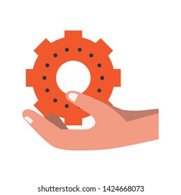 Hand with gear symbol isolated vector illustration graphic design