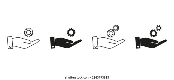 Hand with gear vector icon. Symbols associated with configure, engineer, manufacturing, settings sign. Installation and support illustration