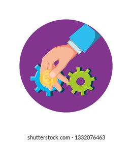 hand with gears and coin