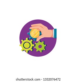 hand with gears and coin