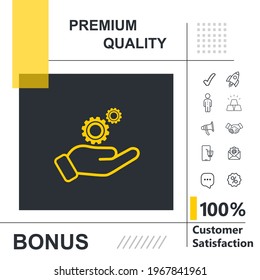 Hand gears world vector thin line icon with modern background