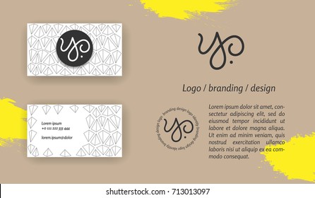 Hand generated line logo. Vector graphic - brand identity design. Hand drawn letter "y" and letter "p" combined in a monogram. Business card template included.