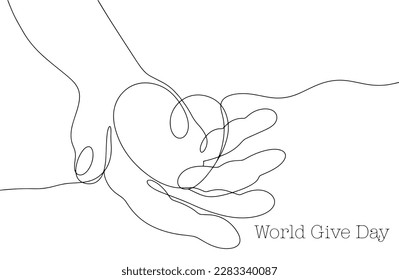 A hand generosity   help  Showing generosity  A person gives his love to others  One line vector illustration  World Give Day  Black   white illustration for different uses 