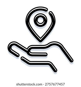 Hand gently cradling a map pointer or location pin, symbolizing guidance, destination finding, user support, accurate positioning, and delivery service