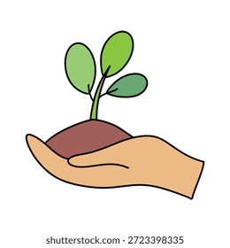 Mano sosteniendo suavemente una planta germinante