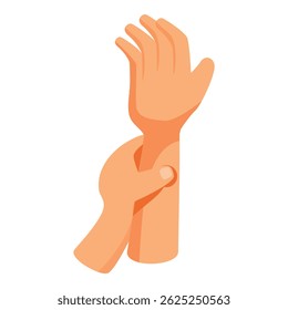 Mão segurando o punho suavemente, sugerindo dor, lesão ou necessidade de suporte, isolada no fundo branco