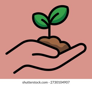 A hand gently holds a small seedling with green leaves emerging from the soil, symbolizing growth and new beginnings.