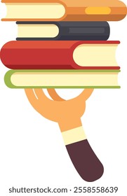 Hand gently holds a stack of colorful books, symbolizing knowledge, learning, and the joy of reading, perfect for educational or book related projects