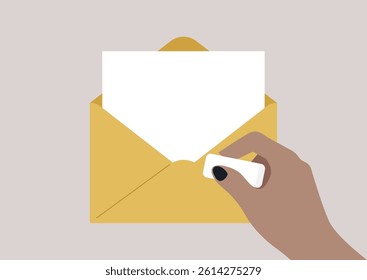 A hand gently holds a white eraser, poised over an envelope, as it prepares to tidy up a handwritten note tucked inside, A creative moment unfolds in a serene workspace. - Powered by Shutterstock - Get 15% off with code: PIKWIZARD15