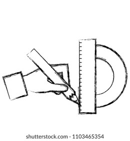 hand with geometric rule school icon