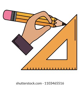 hand with geometric rule school icon