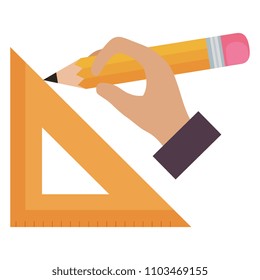 hand with geometric rule school icon