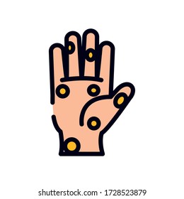 hand with germs icon over white background, line and fill style, vector illustration