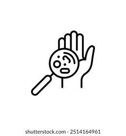 Hand Germs icon. Simple icon showing germs on a hand under a magnifying glass for social media, app, and web design. Vector illustration